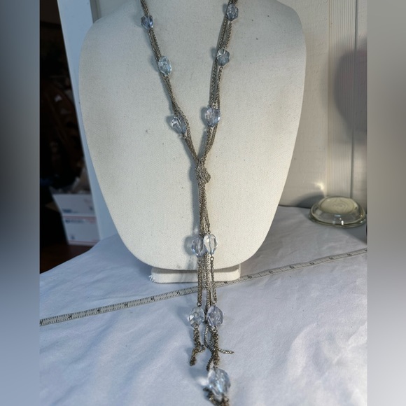Long silvertone neck with larger ice blue beads - Picture 6 of 6